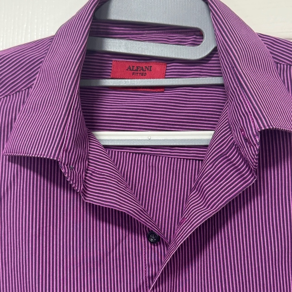 Alfani Men's Purple Pinstripe Dress Shirt A-2 - Picture 2 of 6